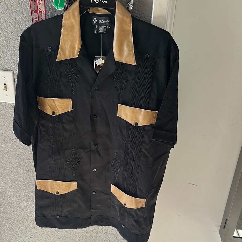 Black and Tan Button-Up Shirt